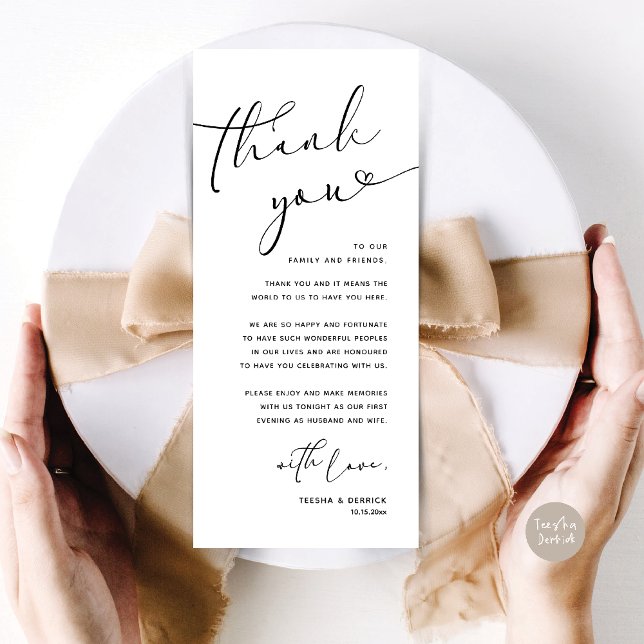 Cartões de agradecimentos Romântico de Definição d (Romantic Wedding Dinner Lunch Brunch Party Place Setting Thank You Card black white)
