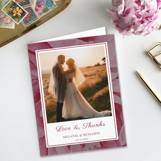 Cartões de agradecimentos Romântico de Rosa de Fot (Custom Photo Rose Romantic Flower Thank You Card)