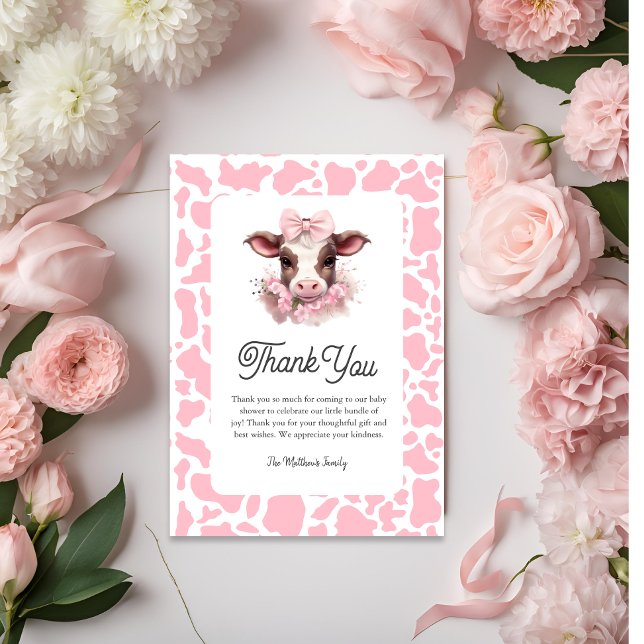 Cartões de agradecimentos rosa-vaca sagrado (Holy Cow Baby Shower Thank You Card )