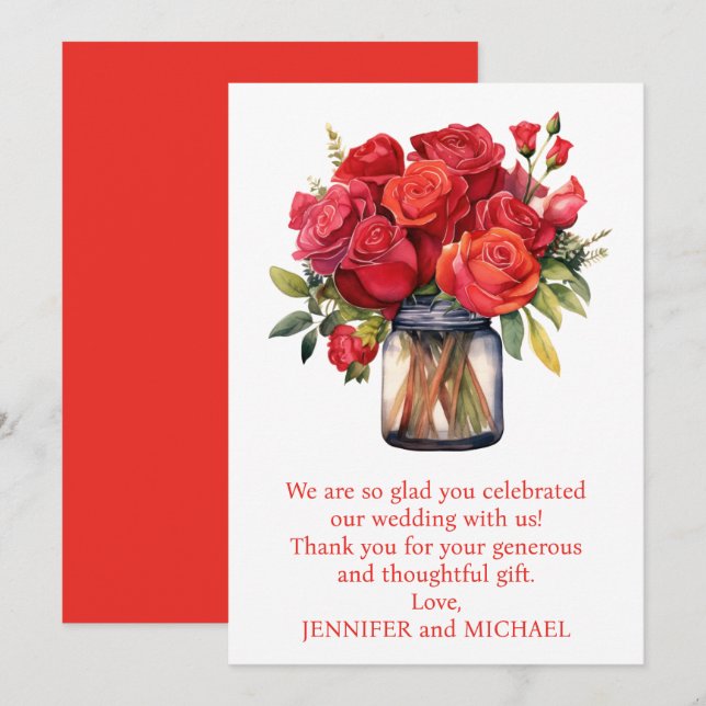 Cartões de agradecimentos Rosa vermelha (Frente/Verso)