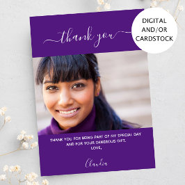 Cartões de agradecimentos roxo com foto de anivers
