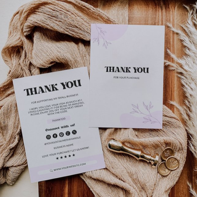 Cartões de agradecimentos Roxo para Pequenas Empre (Purple Small Business Thank You Card,)