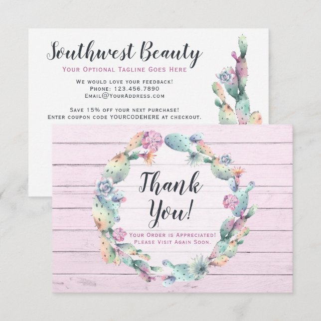 Cartões de agradecimentos Russo Cactus Com Sucultu (Frente/Verso)