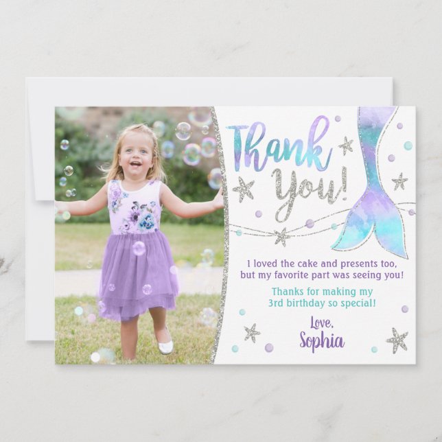 Cartões de agradecimentos Sereia - Sob o Mar Obrig (Frente)