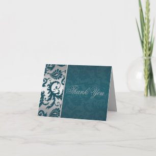 Cartões de agradecimentos Silver e Teal Damask II