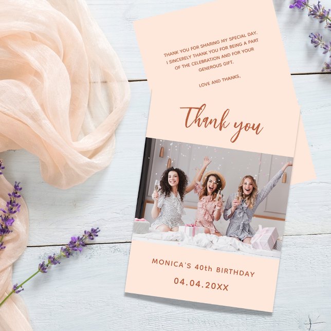 Cartões de agradecimentos simples de pêssego de fo (Criador carregado)