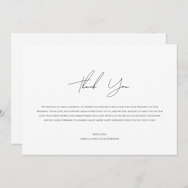 Cartões de agradecimentos Simples de Script Modern (Frente/Verso)