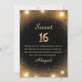 Cartões de agradecimentos Sparkle preto e Dourado 