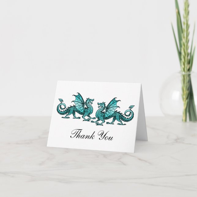 Cartões de agradecimentos Teal Elegant Dragons (Frente)