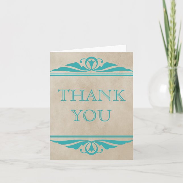 Cartões de agradecimentos Teal Elegante Deco (Frente)