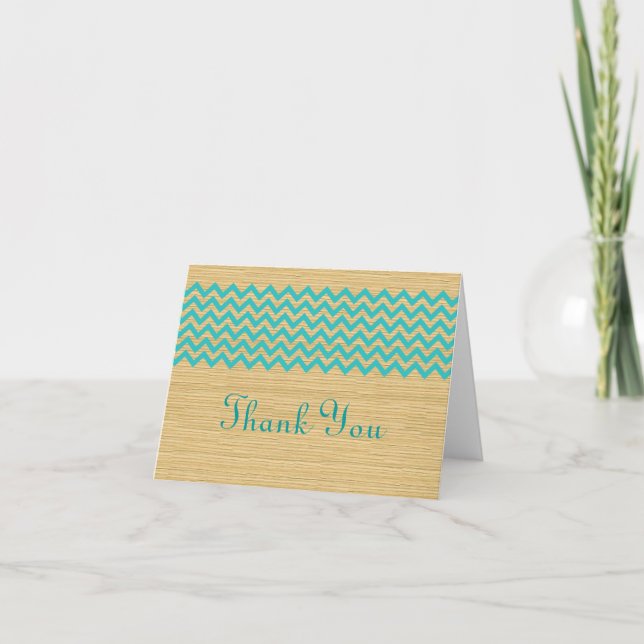 Cartões de agradecimentos Teal Rustic Chevron (Frente)