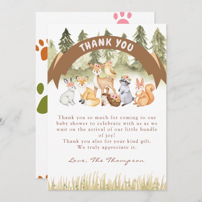 Cartões de agradecimentos Tema Woodland Safari (Frente/Verso)