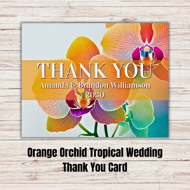 Cartões de agradecimentos Tropical de Casamento Or (Orange Orchid Tropical Wedding Thank You Card
)