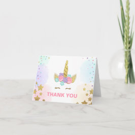 Cartões de agradecimentos Unicorn Dourada Rosa Miú