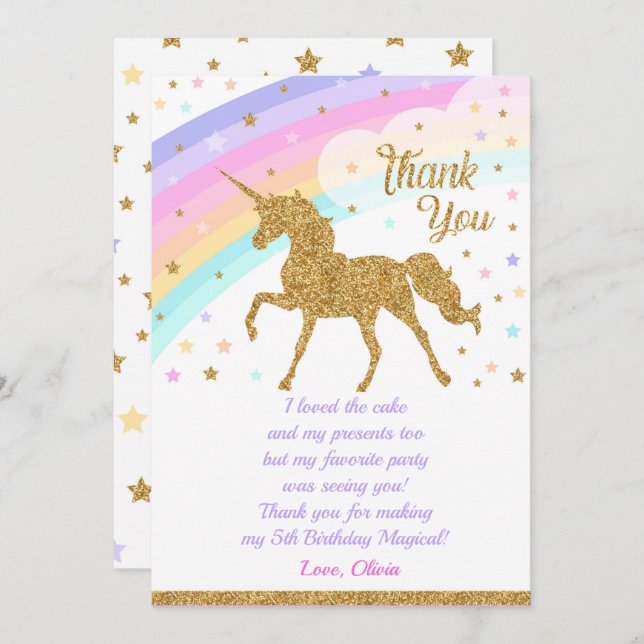 Cartões de agradecimentos Unicórnio, Cartões de ag (Frente/Verso)