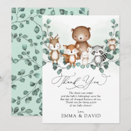 Cartões de agradecimentos verde de animais florest