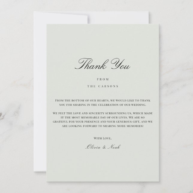 Cartões de agradecimentos Verde Elegante Preto e S (Frente)