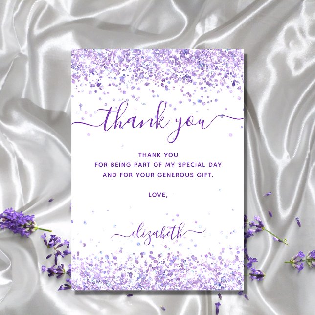 Cartões de agradecimentos violeta branco de aniver (Criador carregado)