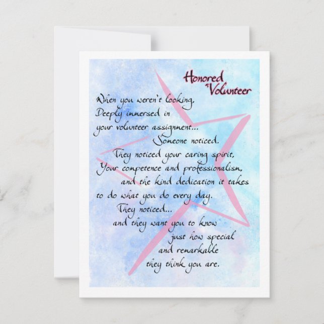 Cartões de agradecimentos Voluntário Honroso (Frente)