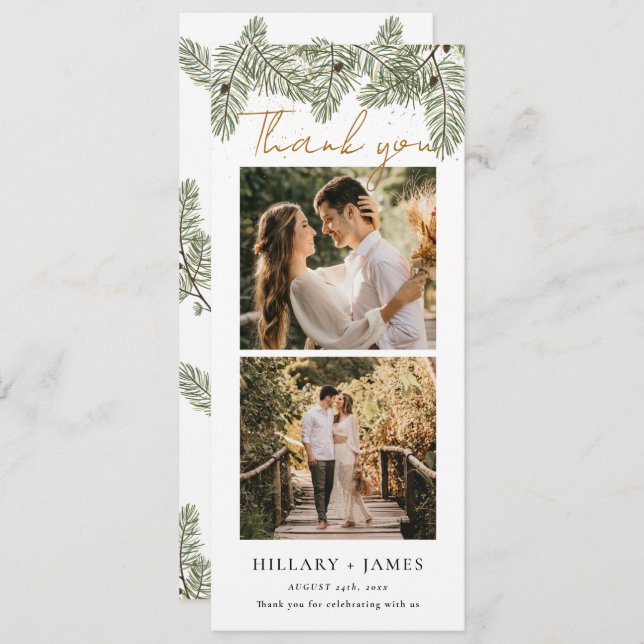 Cartões de agradecimentos Whimsical Green Pine Pho (Frente/Verso)