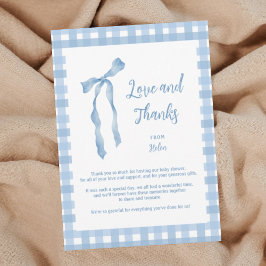 Cartões de agradecimentos xadrez chá de fraldas az