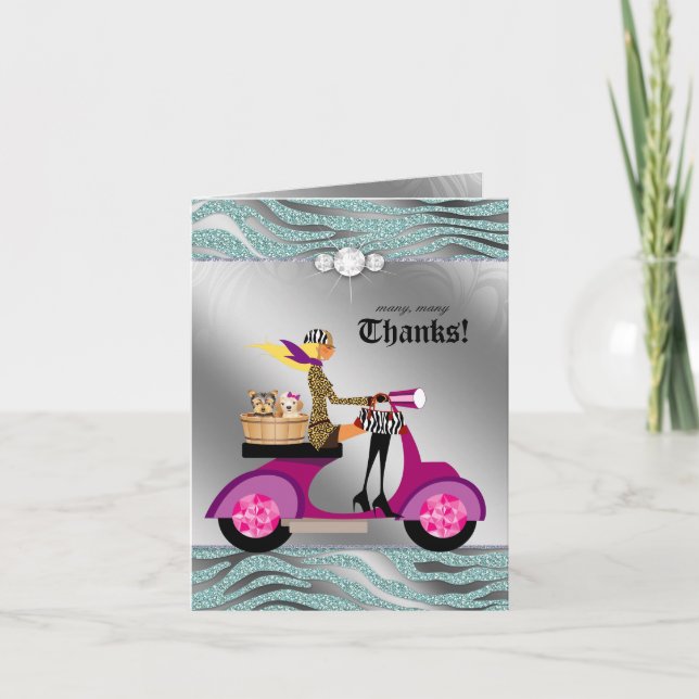Cartões de agradecimentos Zebra Teal Blona de Cão (Frente)