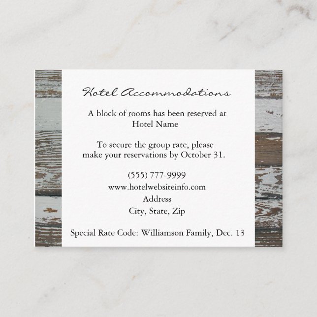 Cartões de Alojamento do Hotel Wood Antigo (Frente)