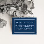 Cartões de alojamento em hotel de casamento branco<br><div class="desc">Vire essas cartas para seus convites para deixar os convidados da cidade saberem de qualquer acordo de hotel ou códigos de grupo. Os cartões azuis náuticos ricos apresentam uma elegante inscrição em bloco branco. Coordena-se com a nossa suíte de convite para casamento das Ondas do Oceano.</div>