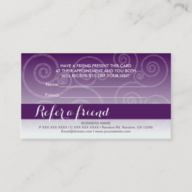 Cartões de amigo com redemoinho branco roxo escuro (Frente)