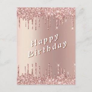Cartões de Aniversário com Brilho em Rosa Dourado
