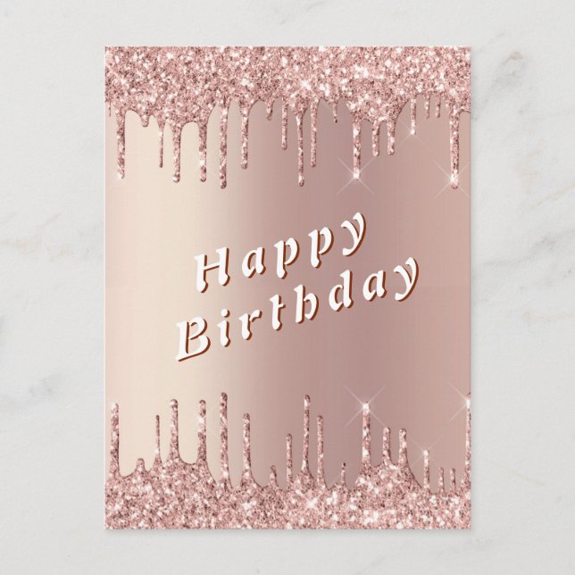 Cartões de Aniversário com Brilho em Rosa Dourado (Frente)