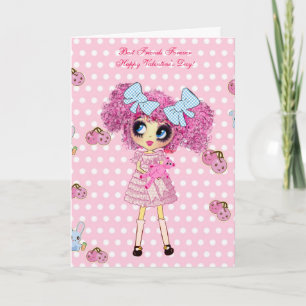 Cartões de aniversário de menina Kawaii com Pink