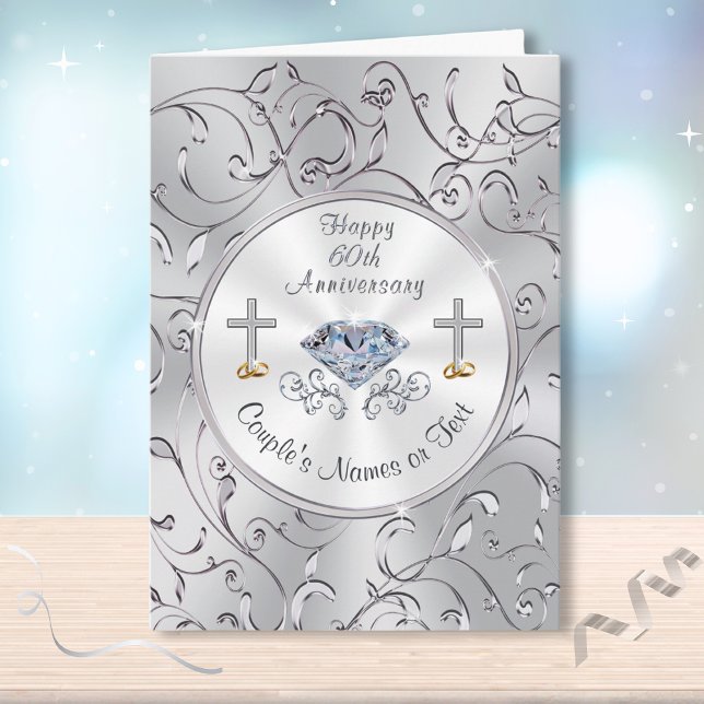 Cartões de Aniversário do 60º Casamento (Christian, Diamond Wedding Anniversary Card. 60th anniversary cards for grandparents and parents.)