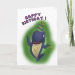 Cartões de aniversário engraçados: Baleia de um<br><div class="desc">Design gráfico de uma baleia engraçada dos desenhos animados na parte dianteira com o subtítulo "esperança você tem uma baleia de um aniversário" no interior.</div>