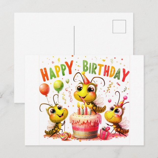 Cartões de aniversário felizes fofos (Frente/Verso)