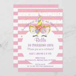 Cartões de aniversário rosa e Dourado do Unicórnio