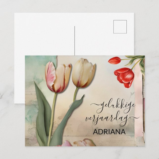 cartões de aniversário wenskaart voor gelukkige ve (Frente/Verso)