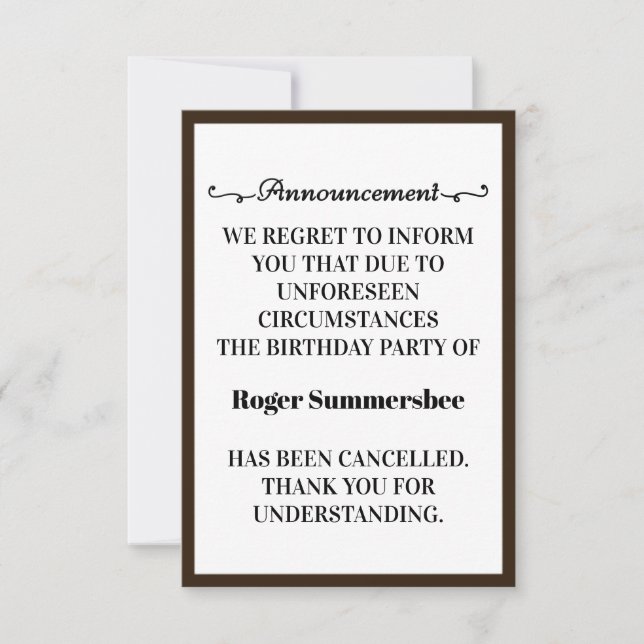 Cartões de Anúncio de Cancelamento de festa de ani (Frente)