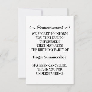 Cartões de Anúncio de Cancelamento de festa de ani
