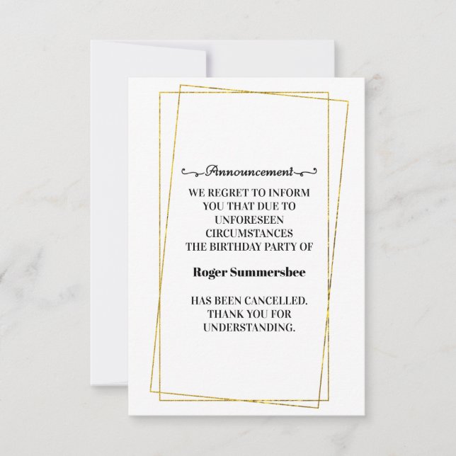 Cartões de Anúncio de Cancelamento de festa de ani (Frente)