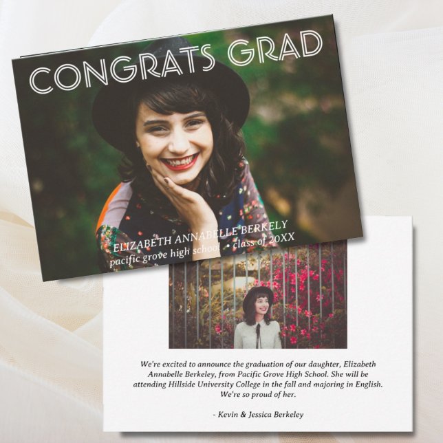 Cartões de Anúncio de Foto de Formatura Clássicos  (Classic Modern Graduation Photo Announcement Cards)