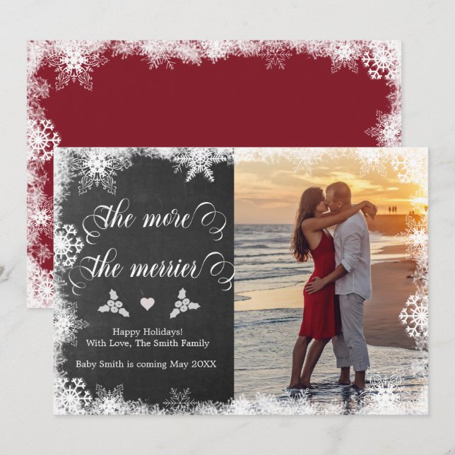 Cartões de Anúncio de Gravidez de Natal Snowy Phot (Frente/Verso)