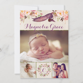 Cartões de Anúncio de Nascimento de Bebê Menina Fl