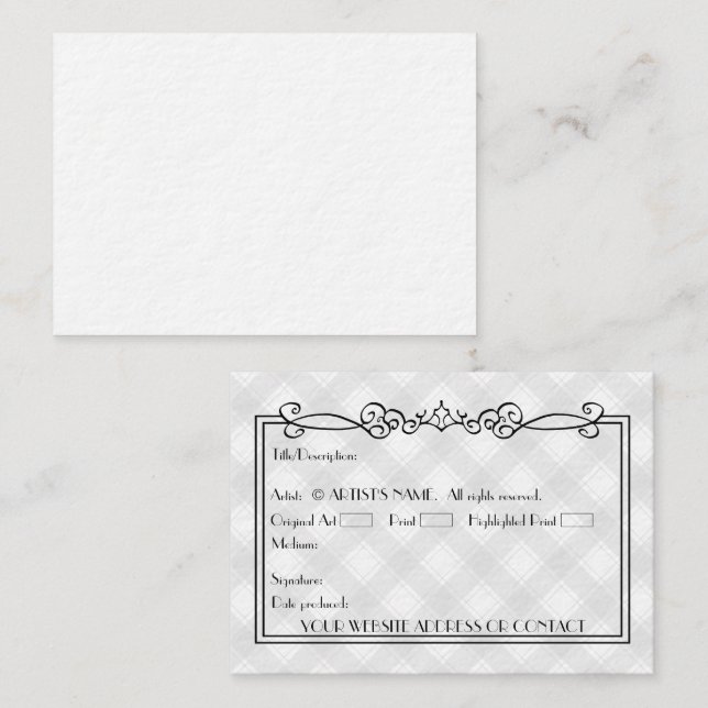 Cartões de arte miniatura ACEO de Vazio de artista (Frente/Verso)