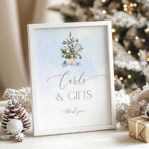 Cartões de árvore de Natal azul e Poster de presen