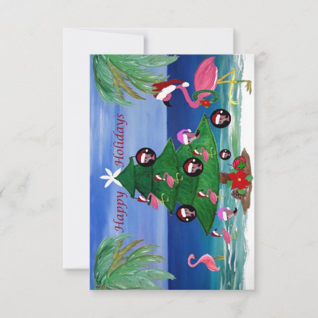 Cartões de árvore de Natal de flamingos (Frente)