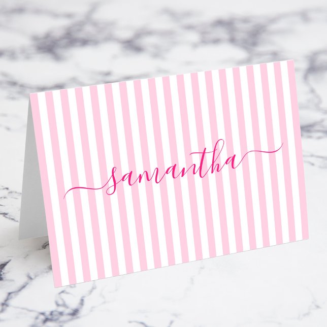 Cartões de Assento com Listras Rosa Claro e Branco (Light Pink and White Stripes Signature Individual Name Place Cards)