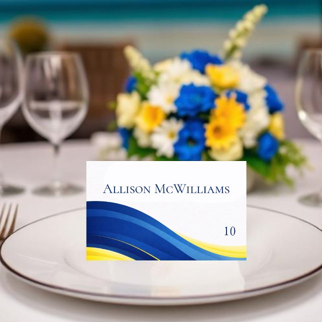 Cartões de Assento de Casamento Azul Cobalto e Ama (Cobalt Blue and Yellow Wedding Place Cards)
