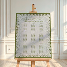 Cartões de Assento de Casamento com Renda Verde Ol