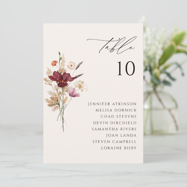 Cartões de Assento de Casamento de Outono com Flor (Em pé/Frente)